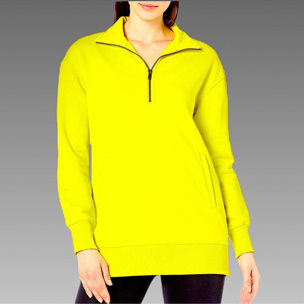 NWT Amazon Aware Relaxed Fit Half Zip Tunic‎ Sweatshirt Neon Lime – XXS
